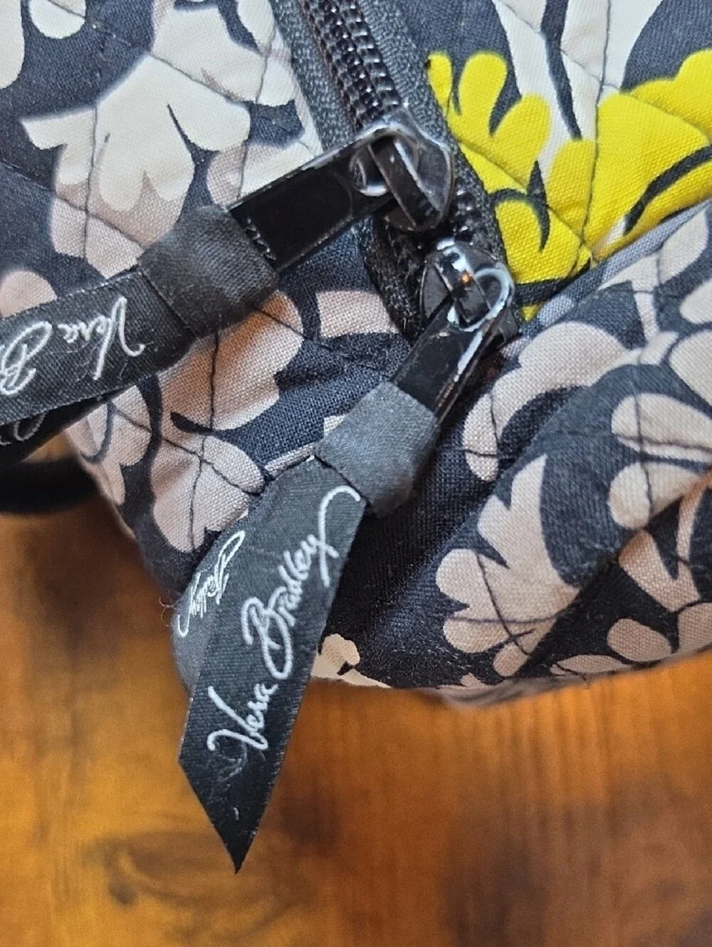 VERA BRADLEY | Quilted Floral Backpack Travel School Laptop Yellow Black Grey